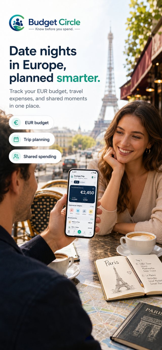 Budget Circle tracking a shared Europe trip budget in euros