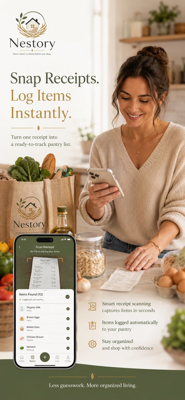 Nestory turning a grocery receipt into an organized pantry list
