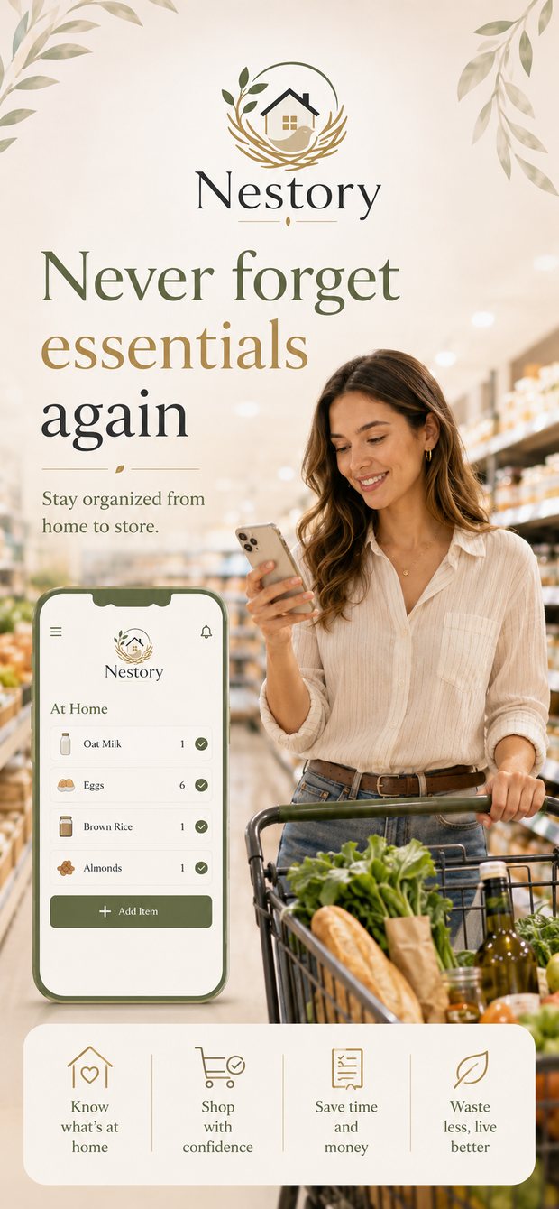 Nestory shopping list in use at the grocery store